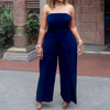 Women Solid Color Tube Top Slit Fashion Casual Wide Leg Jumpsuit