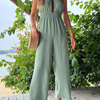 Women Vacation Halter Neck Hollow Backless Wide-Leg Jumpsuit