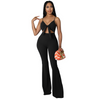 Women Solid Color Suspender Strap Hollow Flared Fashion Jumpsuit