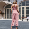 Women Bow V-Neck Cotton And Linen Solid Color Jumpsuit