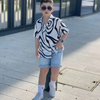 Kids Toddler Big Boys Summer Fashion Casual Hip Hop Color Matching Stripe Lapel Short Sleeve Shirt