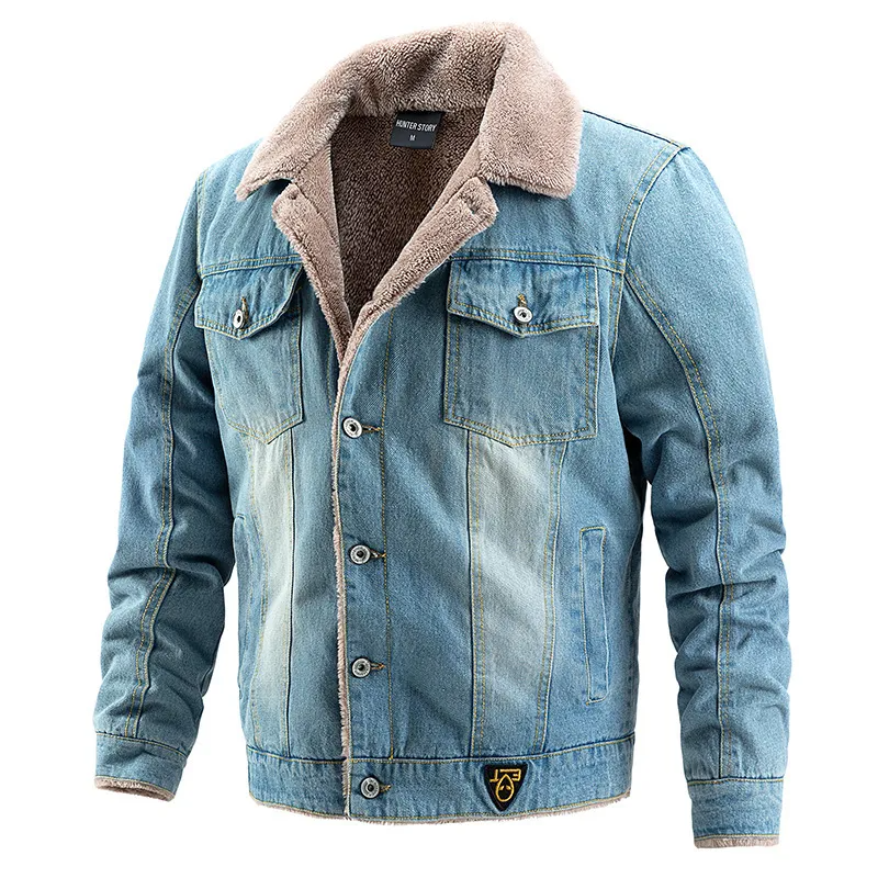 Men Autumn Winter Fashion Casual Simple Single-Breasted Lapel Button Denim Coat