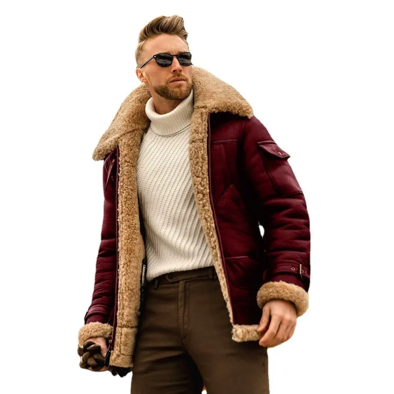 Men Autumn Winter Fashion Casual Simple Solid Color Frock Single-Breasted Large Lapel Zipper Plus Size Jacket Coat