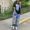 Women'S Fashion Casual Cartoon Printing Loose Denim Pants