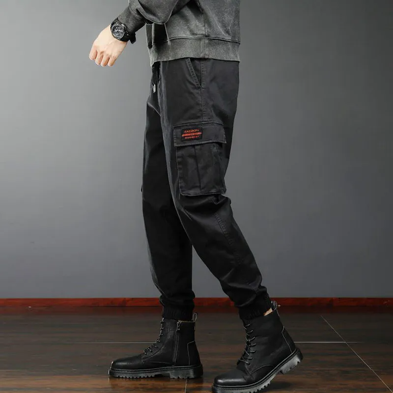 Men Fashion Casual Versatil Solid Color Multi Pocket Cargo Jogger Pants