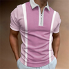 Men'S Casual Lapel Short-Sleeved Color-Block Zipper Polo Shirt