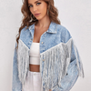 Women Fashion Casual Tassel Denim Jacket