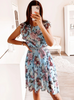 Women Fashion Casual Floral Printing Chiffon Ruffled Short Sleeve Dress