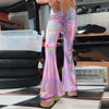 Women'S Fashion Casual Shiny Drawstring Flared Pants