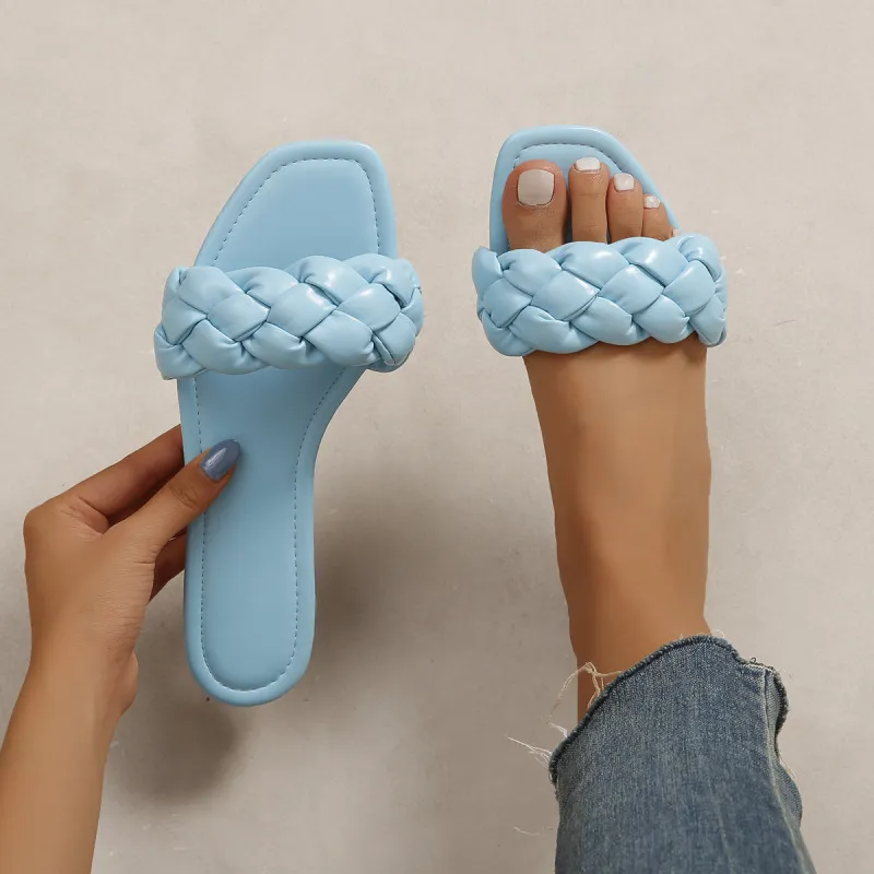 Women Plus Size Fashion Casual Large Strand Woven Flat Slippers