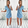 Women'S Fashion Casual Lapel Short Sleeve Solid Color Denim Dress