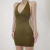 Women Fashion Sexy Solid Color Halter Neck Backless Dress