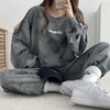 Women Fashion Casual Athleisure Cotton Long-Sleeved Sweatshirt Pants Two-Piece Sports Streetwear Set