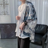 Men Casual Crop Sleeve Lapel Single-Breasted Pattern Printing Loose Shirt