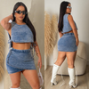 Fashion Women Summer Elastic Two-Piece Sexy Denim Set