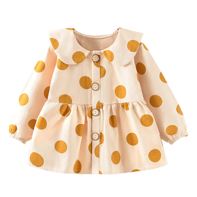 Children Kids Baby Fashion Girls Long Sleeve Dot Print Casual Lapel Top