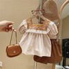 Kids Toddler Girls Fashion Casual Cute Solid Color Embroidery Floral U Neck Shorts Dress Set