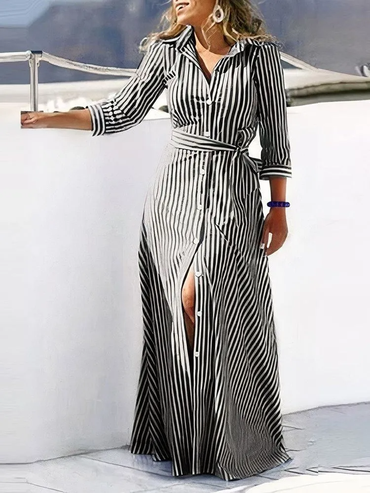 Women Fashion Casual Long Sleeve Printed Maxi Dress