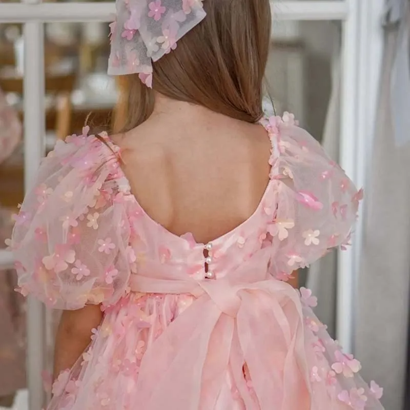 Toddler Girls  Party  Petals Mesh Puff Sleeve Backless Tutu Princess Dress