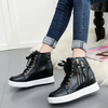 Women Fashion Solid Color Side Zipper Lace-Up Round Head Thick-Soled Sneakers