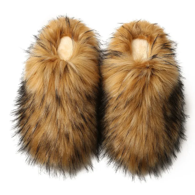 Winter Women Plus Size Fashionable Thickened Warm Plush Non-Slip Flat Slippers