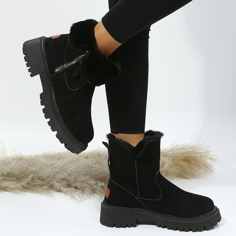 Women Fashion Plus Size Velvet Warm Side Zipper Snow Boots