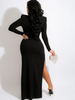 Women Elegant Long Sleeves Patchwork Rhinestone Side-Slit Maxi Dress And Bodysuit Set