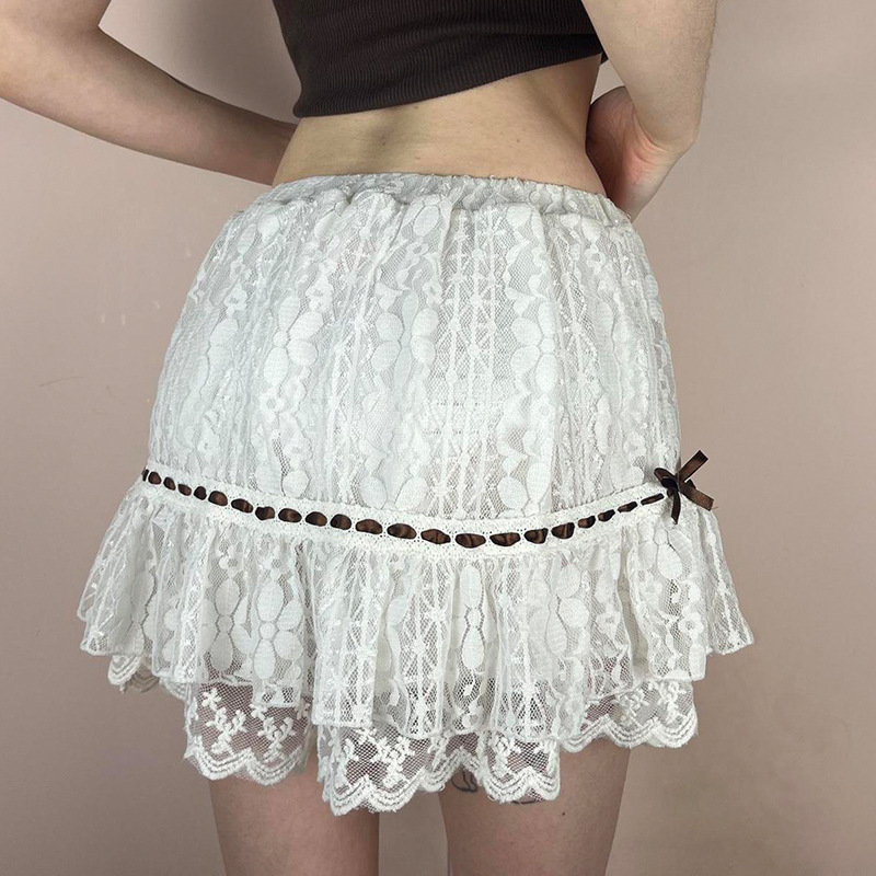 Women'S Fashion Sweet Gothic Mesh Lace Double Layer Bowknot Skirt