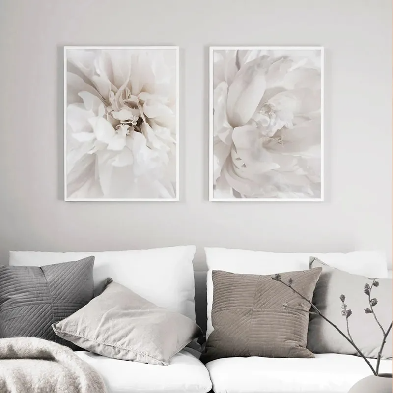 ( Buy 1 Get 2) Living Room Bedroom Background Wall Romantic White Peony Rose Painting Core