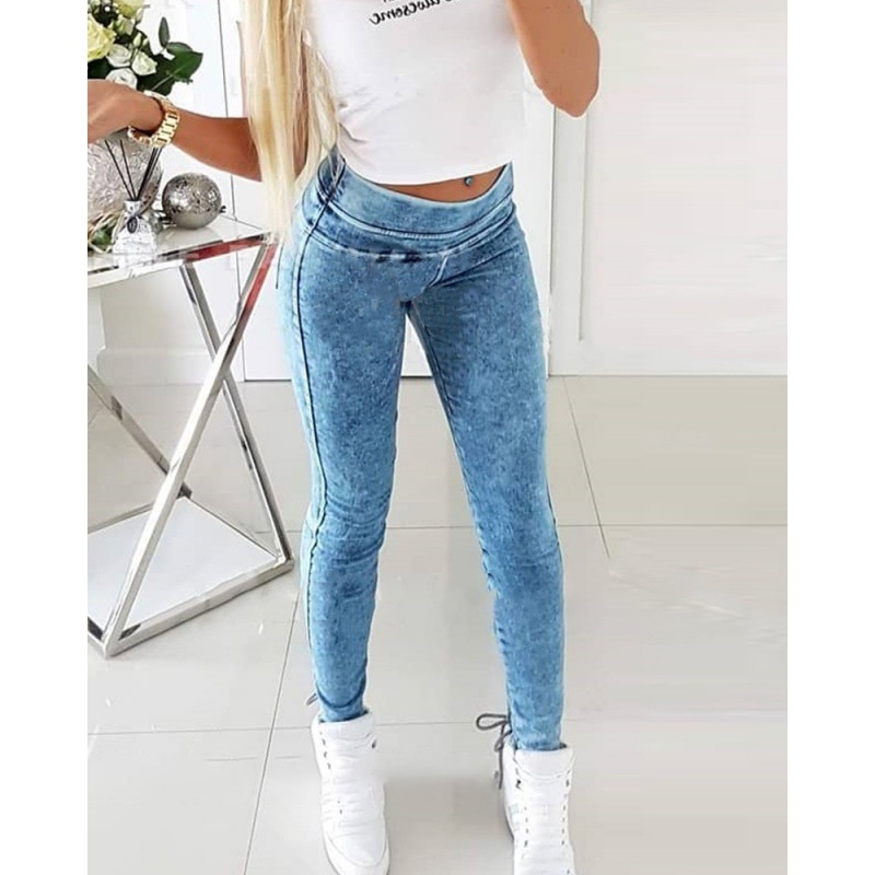 Women'S Fashion Casual Bandage High-Waist Elastic Waist Slim Jeans