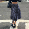 Women'S Fashion Retro High-Waist Metal Buckle Plaid Pleated Skirt