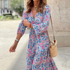 Ramadan /Eid Women Fashion Casual Bohemian Print Long Sleeve Maxi Dress