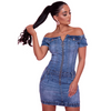 Women Basic Elegant Off-The-Shoulder Zipper Denim Lapel Bodycon Dress