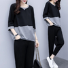 Women Fashion Loose Plus Size Color Blocking Top And Pants Two-Piece Casual Set