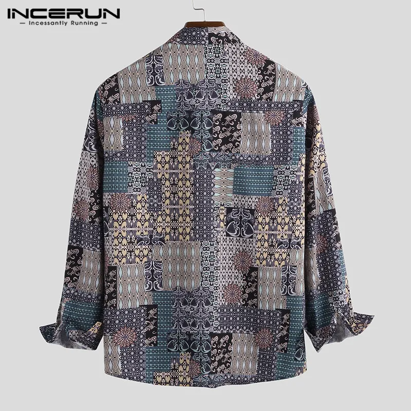 Vintage Floral Print Men Fashion Long Sleeve Ethnic Style Breathable Lapel Streetwear Shirt