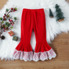 Christmas Children Kids Toddler Girls Sweet Lace Ruffle Sleeves Tops And Flared Pants 2pcs Set