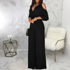 Women Solid Color Short-Sleeved Strapless Waist Fashion Wide-Leg Jumpsuit