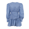 Women'S Fashion Temperament Tiny Flower Printing Puff Long-Sleeved Defined Waist Pleated Dress