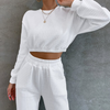 Athleisure Women Solid Color Round Neck Long Sleeve Short Sweatershirt And Pencil Pants Fashion Casual Two Pieces Set