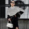 Fashion Women'S Casual Turtleneck Knitted Basic Stripe Pattern Loose Sweater Top