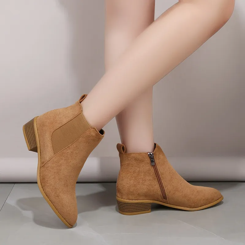 Women Fashion Plus Size Suede Pointed Toe Side Zipper Short Boots