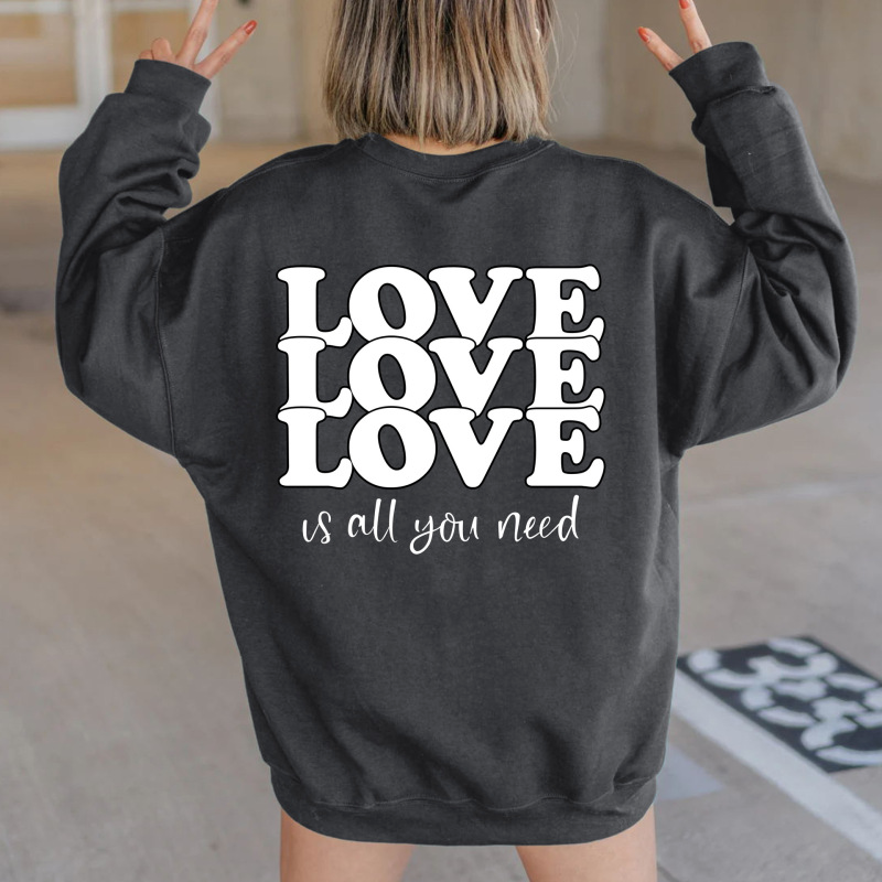 Women Casual LOVE Letter Print Round Neck Long Sleeve Basic Sweatshirt