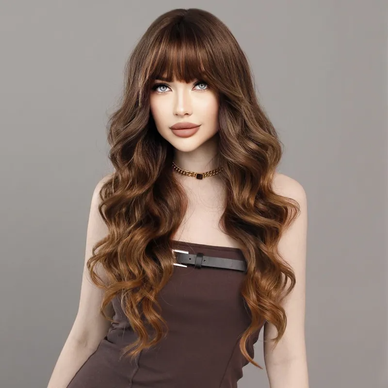 (Buy 1 Get 2) Women'S Fashion Big Wave Brown Gold Gradient Wig