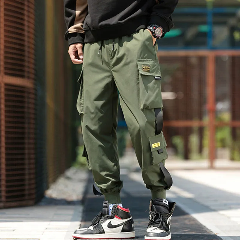 Men Fashion Casual Versatil Solid Color Multi Pocket Cargo Jogger Pants