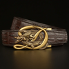 Men Fashion Casual Business Solid Color Leather Metal Buckle Crocodile Belt