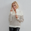 (Buy 1 Get 1) Women Fashion Casual Stripe Zipper Turtle Neck Sweater