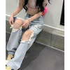 Women'S Loose Casual High Waist Fashion Ripped Straight Jeans