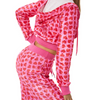 Women Fashion Casual Pink Heart Pattern Long Sleeve Hoodie And Pants Althleisure Set