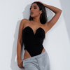 Women Sexy V Neck Solid Color Tube Top Bodysuit