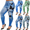 Women Fashion Casual Denim Color Butterfly Print Athleisure Leggings